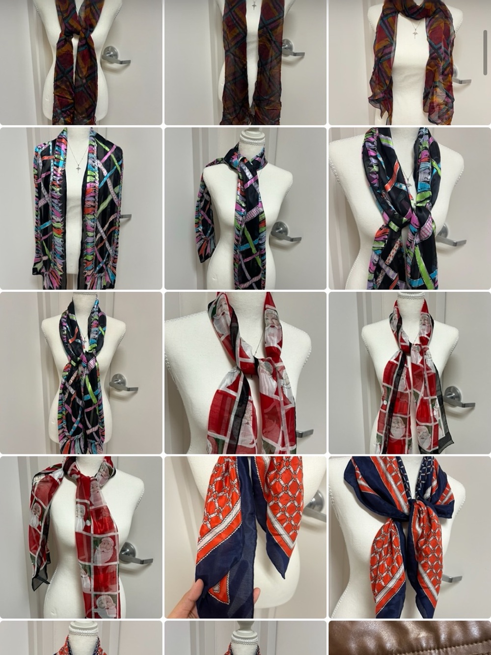 Lightweight Floral Pattern Scarf in Navy and Rust - Picture 6 of 7